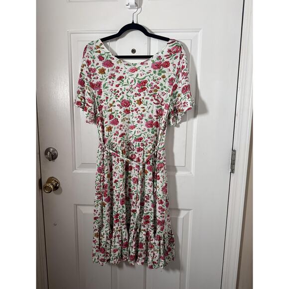 April Cornell Dress Womens XS Floral Short Sleeve Midi Ruffle Boho Summer Flowy - Picture 6 of 6